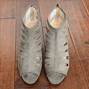 DIANE GILMAN Taupe Suede Caged Heels